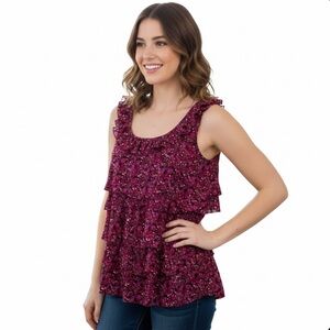 Express Floral Ruffle Front Top